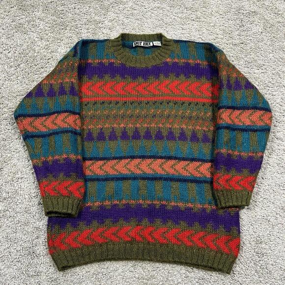 VTG Knit Knit Mohair Colorful Aztec Crew Neck Sweater Men's Size Small - Picture 1 of 8
